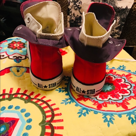 New Raspberry Converse High Top Fold Down Sneakers - Picture 3 of 7